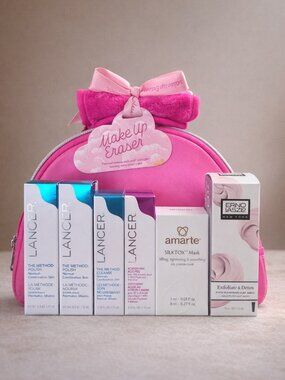 New Luxury Skincare Bundle -Lancer- Amarte- Erno Laszlo- With Cosmetic Bag